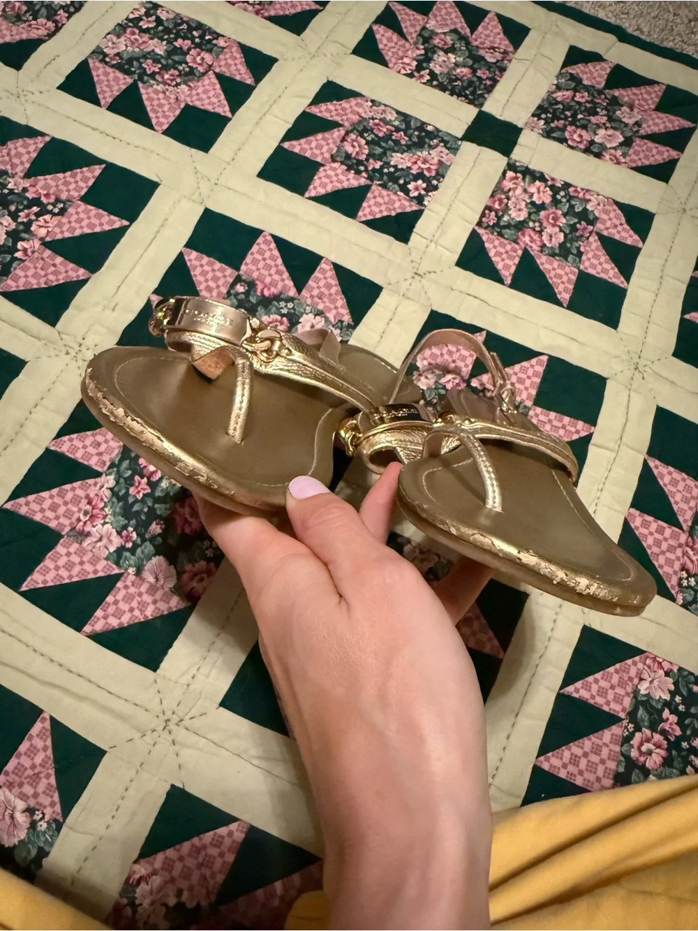 Coach Metallic Gold Women’s T-Strap Sandals